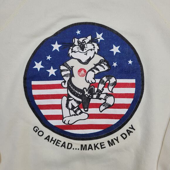 Vintage 80s Cat US-Flag Sweatshirt Womens Large 20x23 Beige - Picture 12 of 14